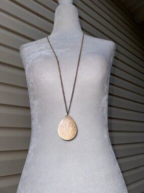 Gold SME Monogram Long Chain Teardrop Charm Necklace